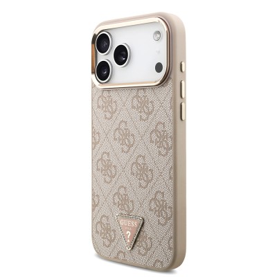 Apple iPhone 17 Pro Max Case Guess Original Licensed M-safe Charging Feature Stone Triangle Logo 4G Patterned Cover - 5
