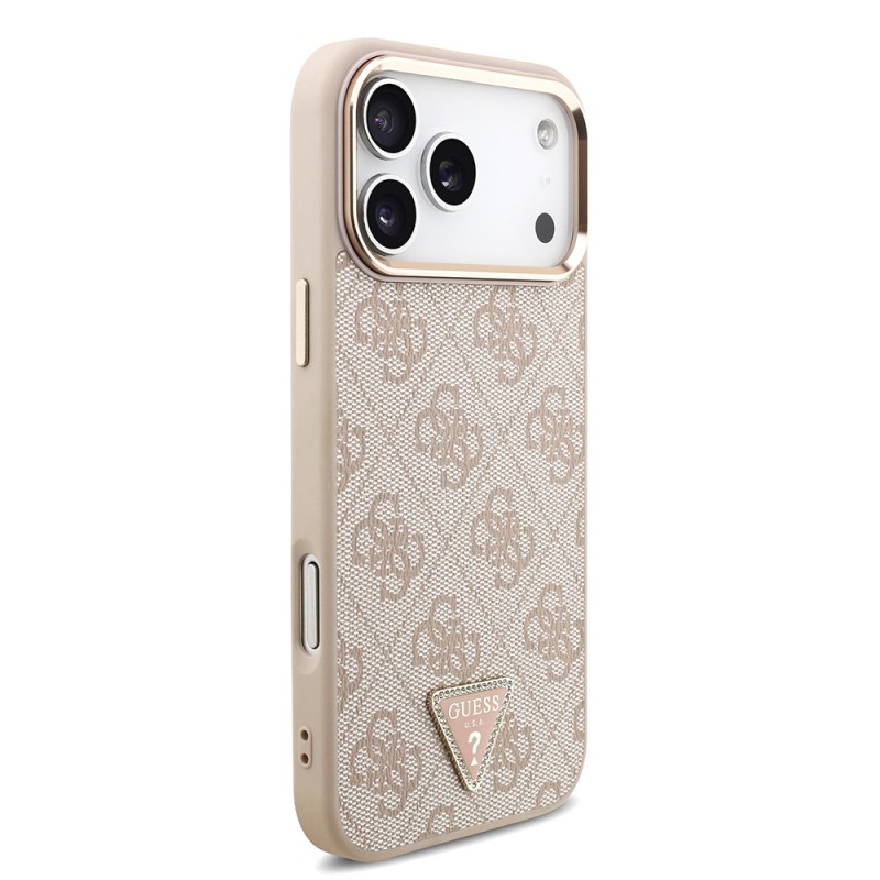 Apple iPhone 17 Pro Max Case Guess Original Licensed M-safe Charging Feature Stone Triangle Logo 4G Patterned Cover - 7