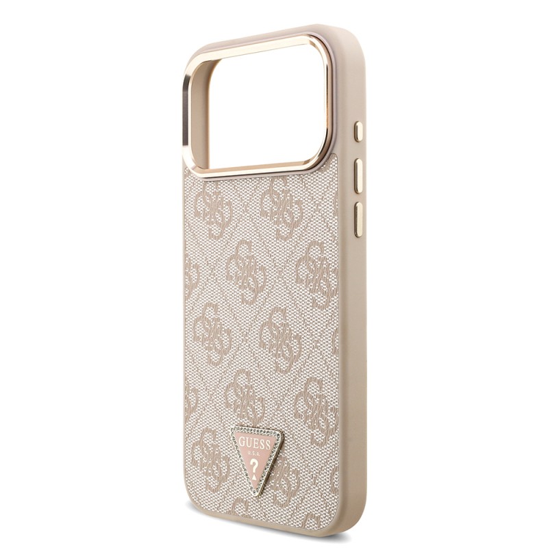 Apple iPhone 17 Pro Max Case Guess Original Licensed M-safe Charging Feature Stone Triangle Logo 4G Patterned Cover - 9