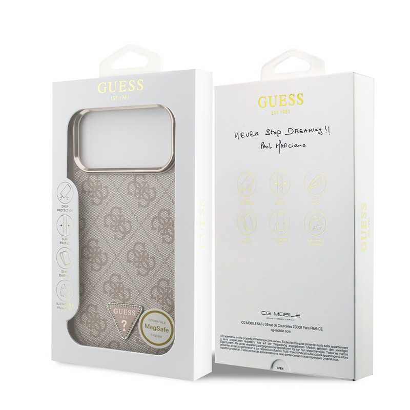 Apple iPhone 17 Pro Max Case Guess Original Licensed M-safe Charging Feature Stone Triangle Logo 4G Patterned Cover - 11