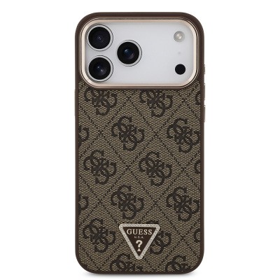 Apple iPhone 17 Pro Max Case Guess Original Licensed M-safe Charging Feature Stone Triangle Logo 4G Patterned Cover - 13