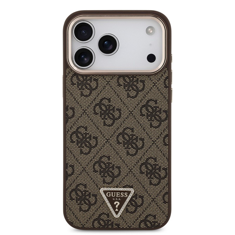 Apple iPhone 17 Pro Max Case Guess Original Licensed M-safe Charging Feature Stone Triangle Logo 4G Patterned Cover - 13