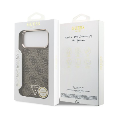 Apple iPhone 17 Pro Max Case Guess Original Licensed M-safe Charging Feature Stone Triangle Logo 4G Patterned Cover - 18