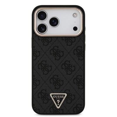 Apple iPhone 17 Pro Max Case Guess Original Licensed M-safe Charging Feature Stone Triangle Logo 4G Patterned Cover - 20