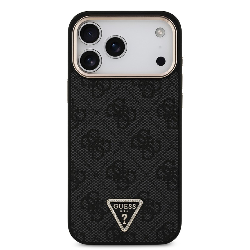 Apple iPhone 17 Pro Max Case Guess Original Licensed M-safe Charging Feature Stone Triangle Logo 4G Patterned Cover - 20