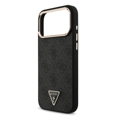 Apple iPhone 17 Pro Max Case Guess Original Licensed M-safe Charging Feature Stone Triangle Logo 4G Patterned Cover - 23
