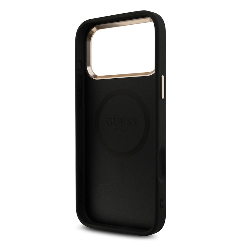 Apple iPhone 17 Pro Max Case Guess Original Licensed M-safe Charging Feature Stone Triangle Logo 4G Patterned Cover - 24
