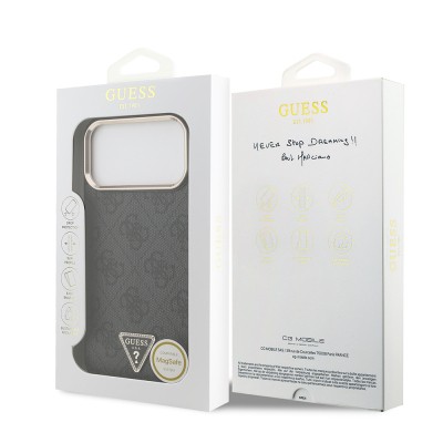 Apple iPhone 17 Pro Max Case Guess Original Licensed M-safe Charging Feature Stone Triangle Logo 4G Patterned Cover - 25