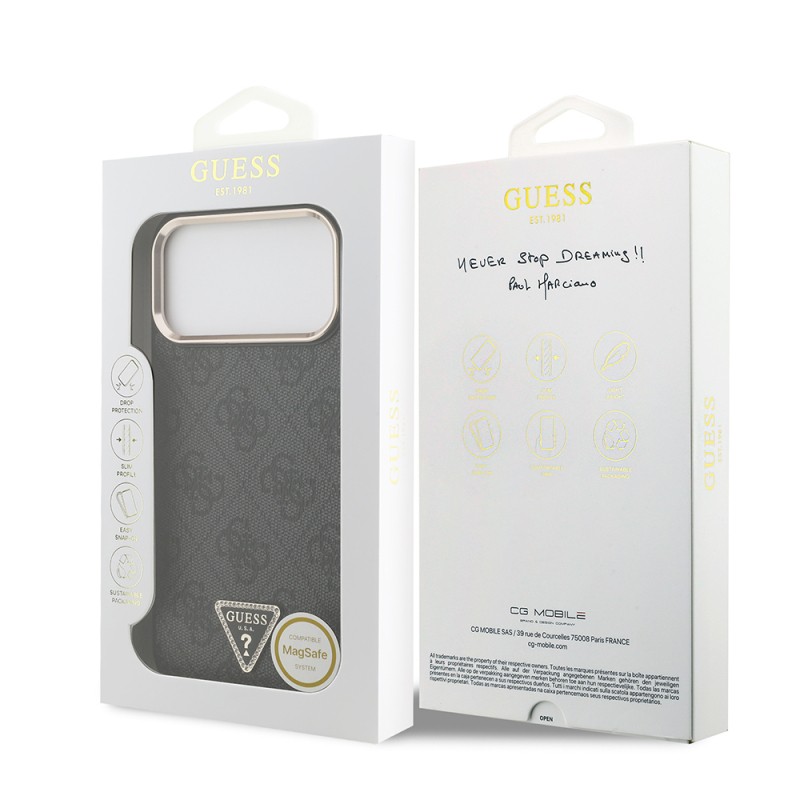 Apple iPhone 17 Pro Max Case Guess Original Licensed M-safe Charging Feature Stone Triangle Logo 4G Patterned Cover - 25