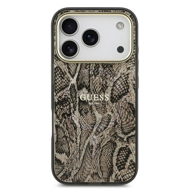 Apple iPhone 17 Pro Max Case Guess Original Licensed M-safe Charging Feature Text Logo Python Patterned Cover - 5
