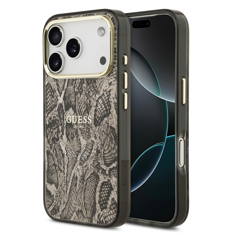Apple iPhone 17 Pro Max Case Guess Original Licensed M-safe Charging Feature Text Logo Python Patterned Cover - 2