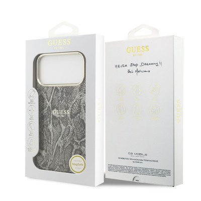 Apple iPhone 17 Pro Max Case Guess Original Licensed M-safe Charging Feature Text Logo Python Patterned Cover - 17