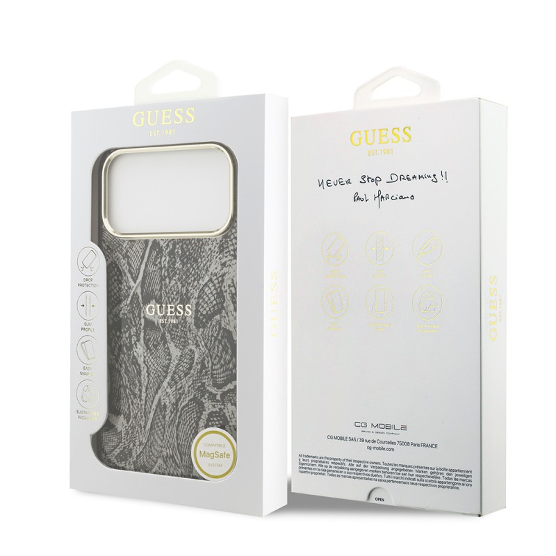 Apple iPhone 17 Pro Max Case Guess Original Licensed M-safe Charging Feature Text Logo Python Patterned Cover - 17
