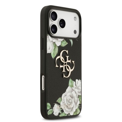 Apple iPhone 17 Pro Max Case Guess Original Licensed Rose Printed Large Metal Logo Design Cover - 6
