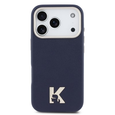 Apple iPhone 17 Pro Max Case Karl Lagerfeld Original Licensed M-safe Charging Enabled Gold Camera Frame KHEAD Metal Logo PU Leather Cover - 3