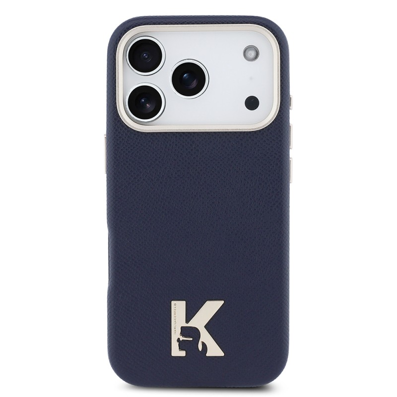 Apple iPhone 17 Pro Max Case Karl Lagerfeld Original Licensed M-safe Charging Enabled Gold Camera Frame KHEAD Metal Logo PU Leather Cover - 3