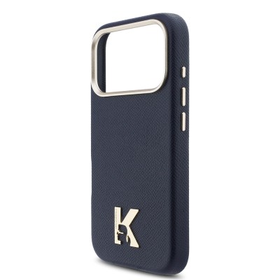 Apple iPhone 17 Pro Max Case Karl Lagerfeld Original Licensed M-safe Charging Enabled Gold Camera Frame KHEAD Metal Logo PU Leather Cover - 6