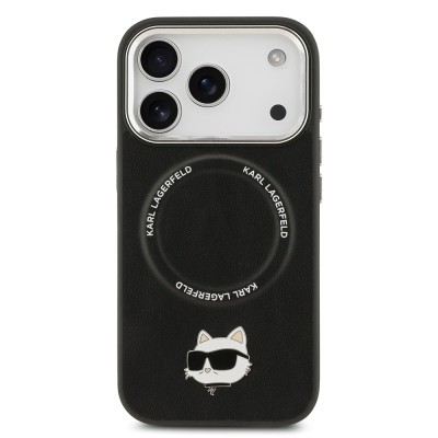 Apple iPhone 17 Pro Max Case Karl Lagerfeld Original Licensed M-Safe Charging Feature Metal Camera and Button Design Choupette PU Leather Cover - 4