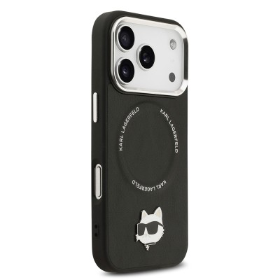 Apple iPhone 17 Pro Max Case Karl Lagerfeld Original Licensed M-Safe Charging Feature Metal Camera and Button Design Choupette PU Leather Cover - 5