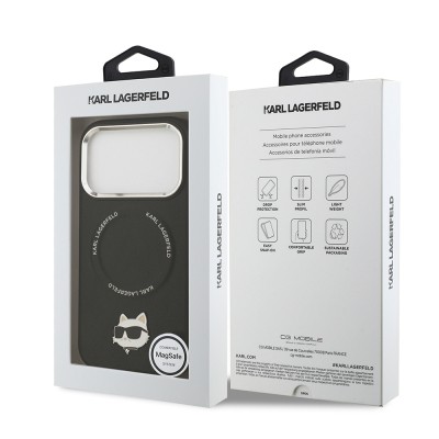 Apple iPhone 17 Pro Max Case Karl Lagerfeld Original Licensed M-Safe Charging Feature Metal Camera and Button Design Choupette PU Leather Cover - 9