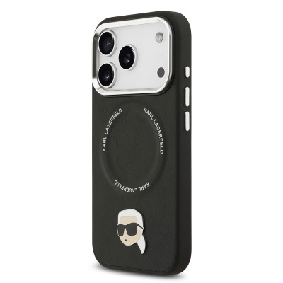 Apple iPhone 17 Pro Max Case Karl Lagerfeld Original Licensed M-Safe Charging Feature Metal Camera and Button Design Karl PU Leather Cover - 3