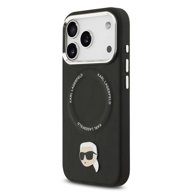 Apple iPhone 17 Pro Max Case Karl Lagerfeld Original Licensed M-Safe Charging Feature Metal Camera and Button Design Karl PU Leather Cover - 3