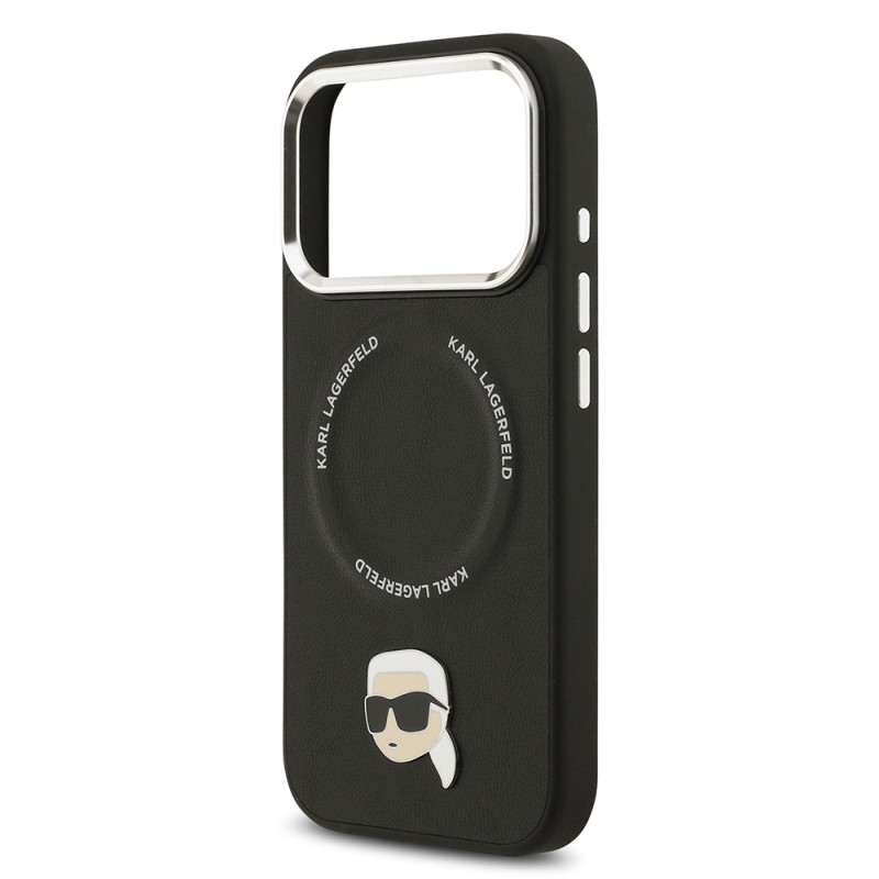 Apple iPhone 17 Pro Max Case Karl Lagerfeld Original Licensed M-Safe Charging Feature Metal Camera and Button Design Karl PU Leather Cover - 7
