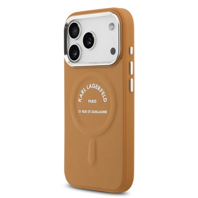Apple iPhone 17 Pro Max Case Karl Lagerfeld Original Licensed M-safe Charging Feature Metal Camera and Button Design Paris RSG PU Leather Cover - 10