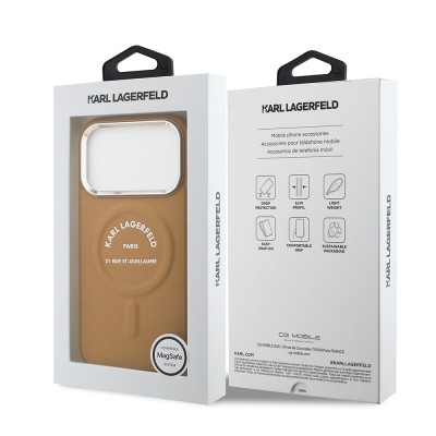 Apple iPhone 17 Pro Max Case Karl Lagerfeld Original Licensed M-safe Charging Feature Metal Camera and Button Design Paris RSG PU Leather Cover - 17