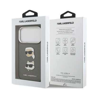 Apple iPhone 17 Pro Max Case Karl Lagerfeld Original Licensed Metal Logo K&C Heads Pin Cover - 17