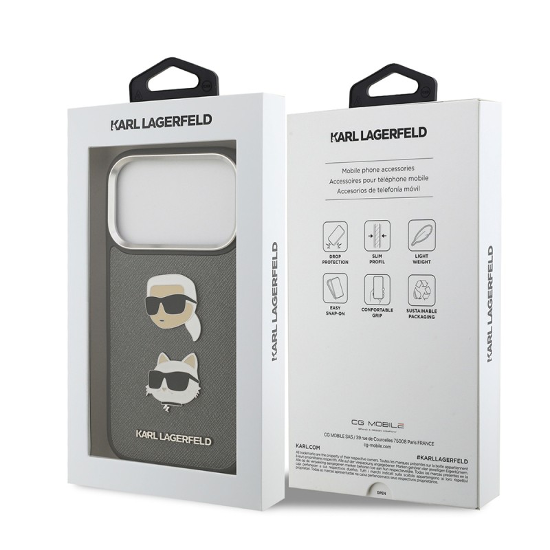 Apple iPhone 17 Pro Max Case Karl Lagerfeld Original Licensed Metal Logo K&C Heads Pin Cover - 17