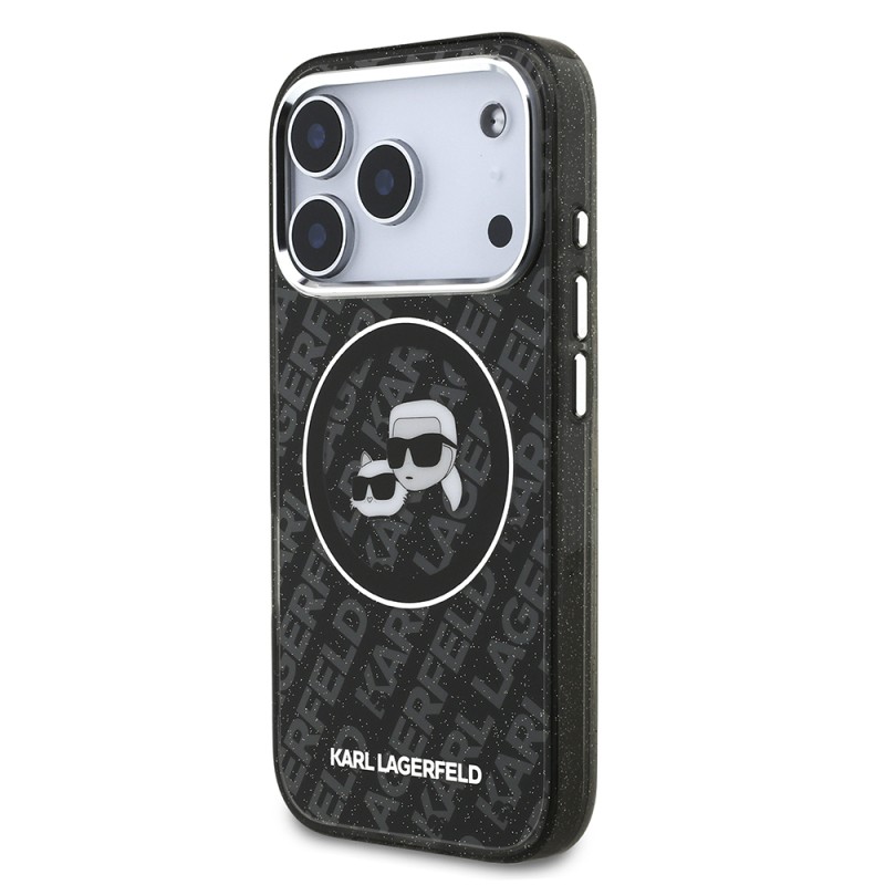Apple iPhone 17 Pro Max Case Karl Lagerfeld Original Licensed Shining Glittery Karl & Choupette Heads Cover - 5