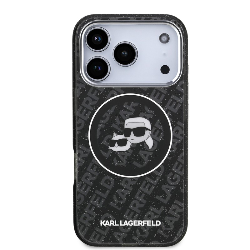 Apple iPhone 17 Pro Max Case Karl Lagerfeld Original Licensed Shining Glittery Karl & Choupette Heads Cover - 6