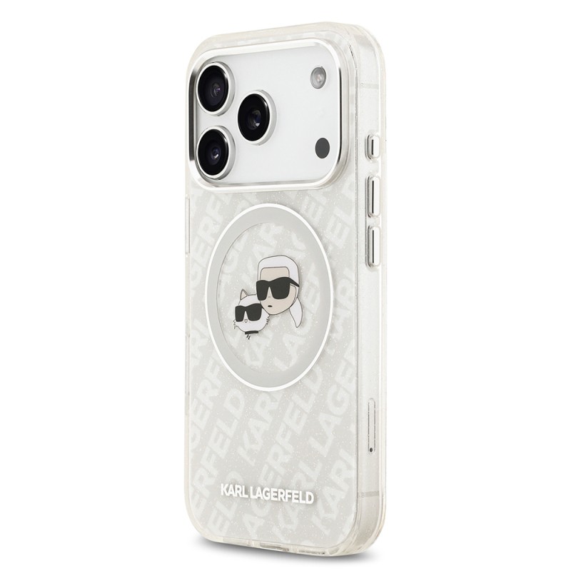 Apple iPhone 17 Pro Max Case Karl Lagerfeld Original Licensed Shining Glittery Karl & Choupette Heads Cover - 11