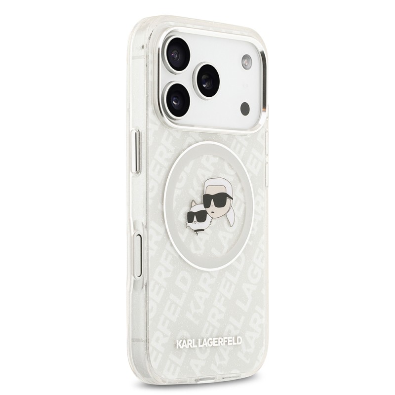 Apple iPhone 17 Pro Max Case Karl Lagerfeld Original Licensed Shining Glittery Karl & Choupette Heads Cover - 13