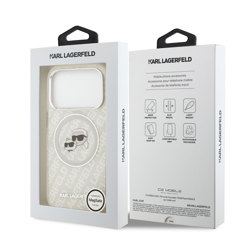 Apple iPhone 17 Pro Max Case Karl Lagerfeld Original Licensed Shining Glittery Karl & Choupette Heads Cover - 24