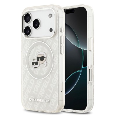 Apple iPhone 17 Pro Max Case Karl Lagerfeld Original Licensed Shining Glittery Karl & Choupette Heads Cover - 3