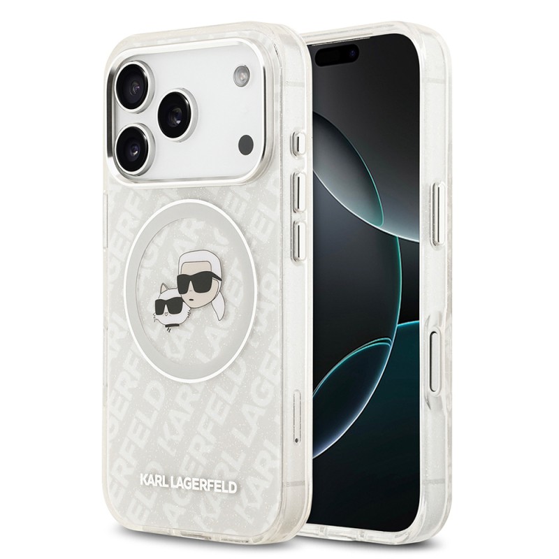 Apple iPhone 17 Pro Max Case Karl Lagerfeld Original Licensed Shining Glittery Karl & Choupette Heads Cover - 3