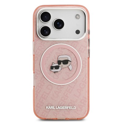Apple iPhone 17 Pro Max Case Karl Lagerfeld Original Licensed Shining Glittery Karl & Choupette Heads Cover - 18