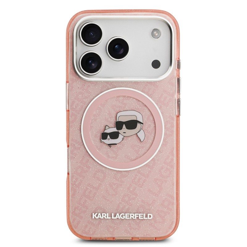 Apple iPhone 17 Pro Max Case Karl Lagerfeld Original Licensed Shining Glittery Karl & Choupette Heads Cover - 18
