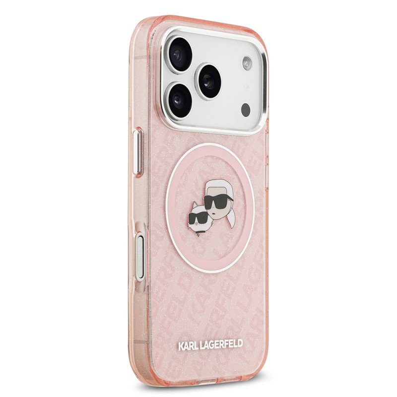 Apple iPhone 17 Pro Max Case Karl Lagerfeld Original Licensed Shining Glittery Karl & Choupette Heads Cover - 19