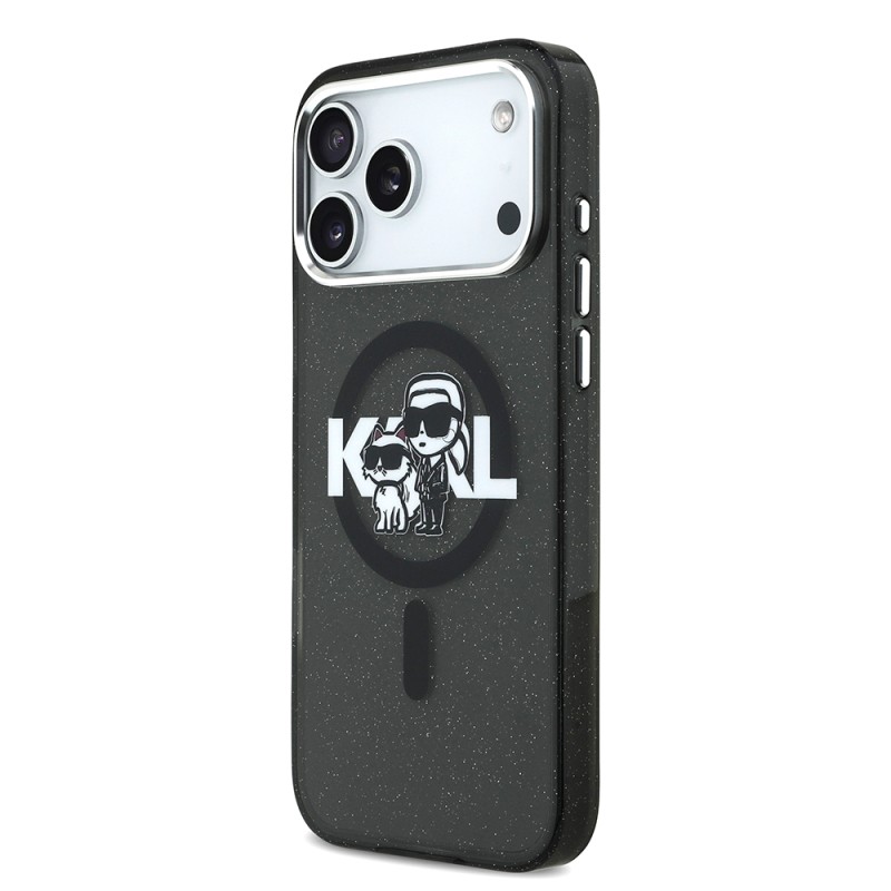 Apple iPhone 17 Pro Max Case Karl Lagerfeld Original Licensed Shining Glittery Karl & Choupette Sketch Logo Cover - 3