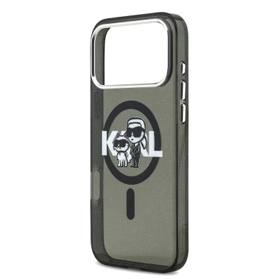 Apple iPhone 17 Pro Max Case Karl Lagerfeld Original Licensed Shining Glittery Karl & Choupette Sketch Logo Cover - 7