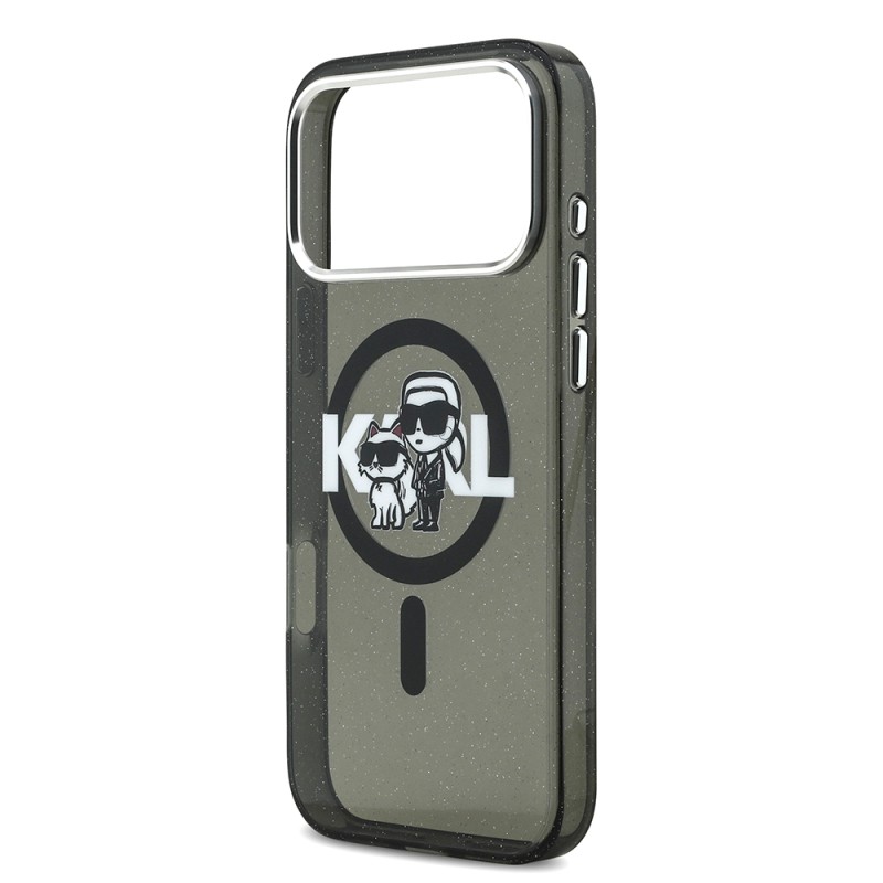 Apple iPhone 17 Pro Max Case Karl Lagerfeld Original Licensed Shining Glittery Karl & Choupette Sketch Logo Cover - 7