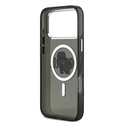 Apple iPhone 17 Pro Max Case Karl Lagerfeld Original Licensed Shining Glittery Karl & Choupette Sketch Logo Cover - 8