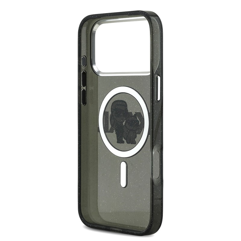 Apple iPhone 17 Pro Max Case Karl Lagerfeld Original Licensed Shining Glittery Karl & Choupette Sketch Logo Cover - 8