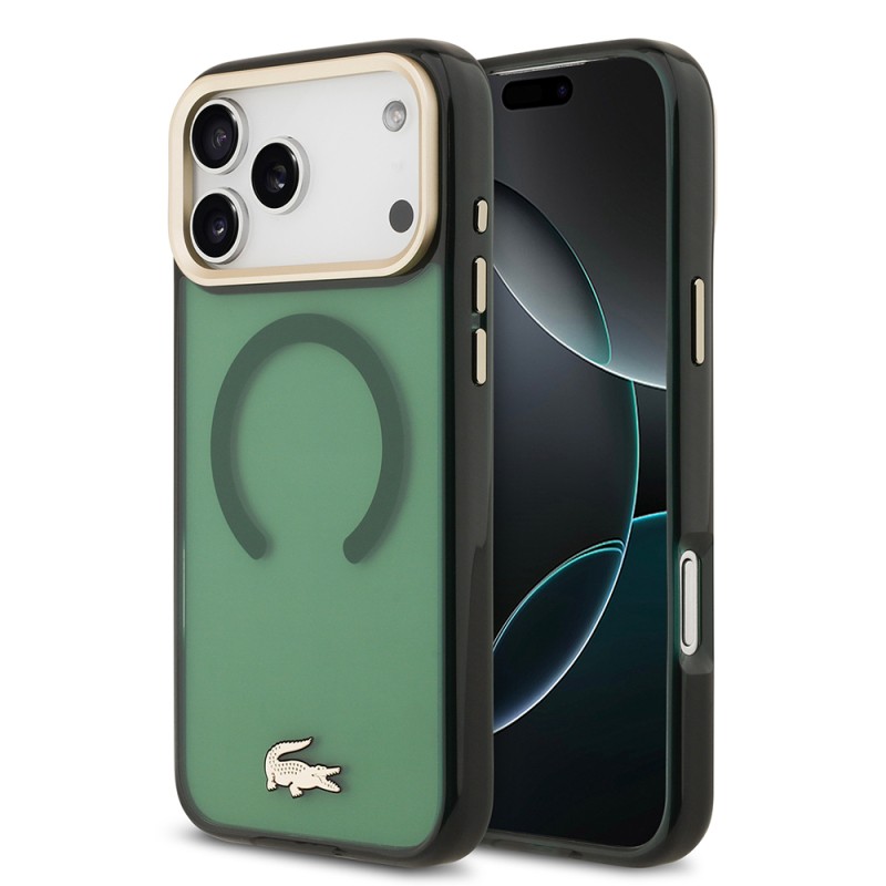 Apple iPhone 17 Pro Max Case Lacoste Original Licensed M-Safe Charging Feature Gold Crocodile Logo Frosted Cover - 1