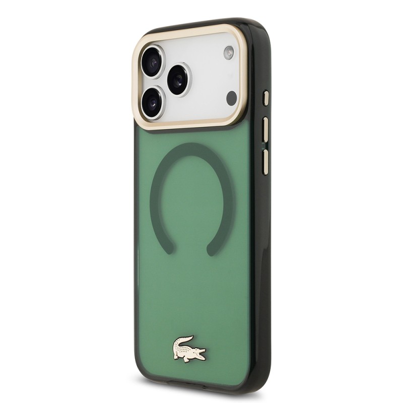 Apple iPhone 17 Pro Max Case Lacoste Original Licensed M-Safe Charging Feature Gold Crocodile Logo Frosted Cover - 5