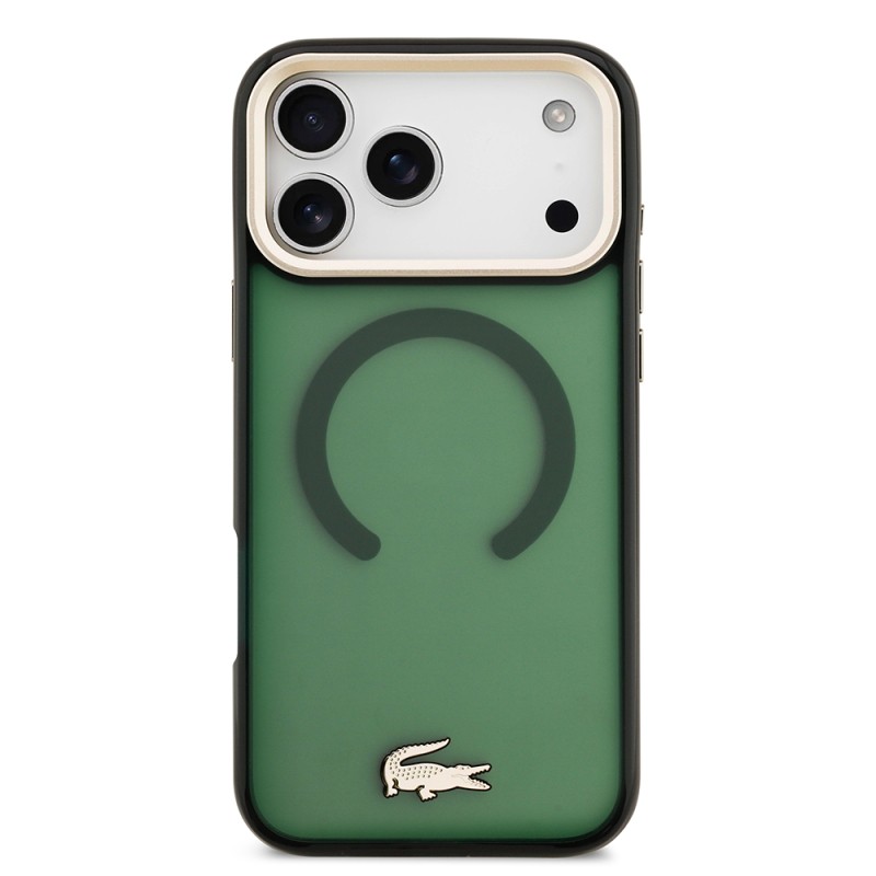 Apple iPhone 17 Pro Max Case Lacoste Original Licensed M-Safe Charging Feature Gold Crocodile Logo Frosted Cover - 6