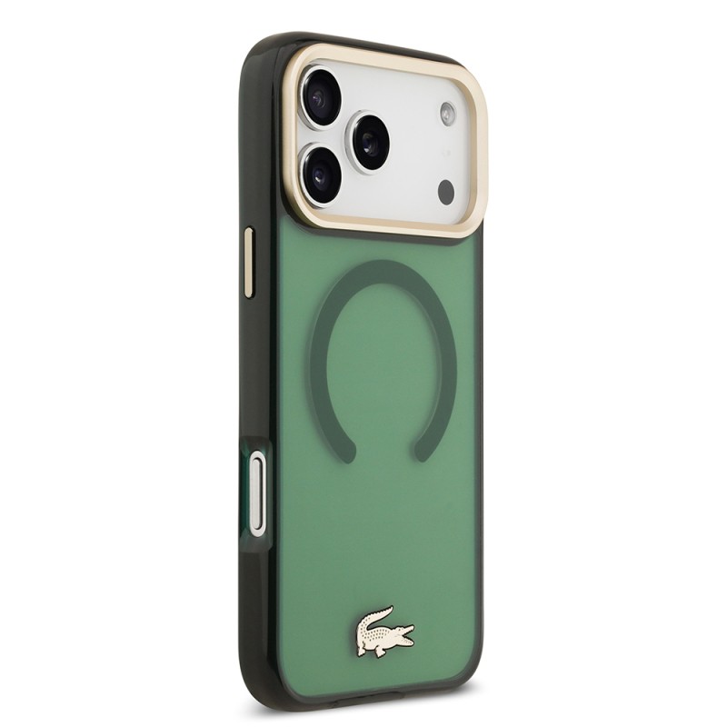 Apple iPhone 17 Pro Max Case Lacoste Original Licensed M-Safe Charging Feature Gold Crocodile Logo Frosted Cover - 7